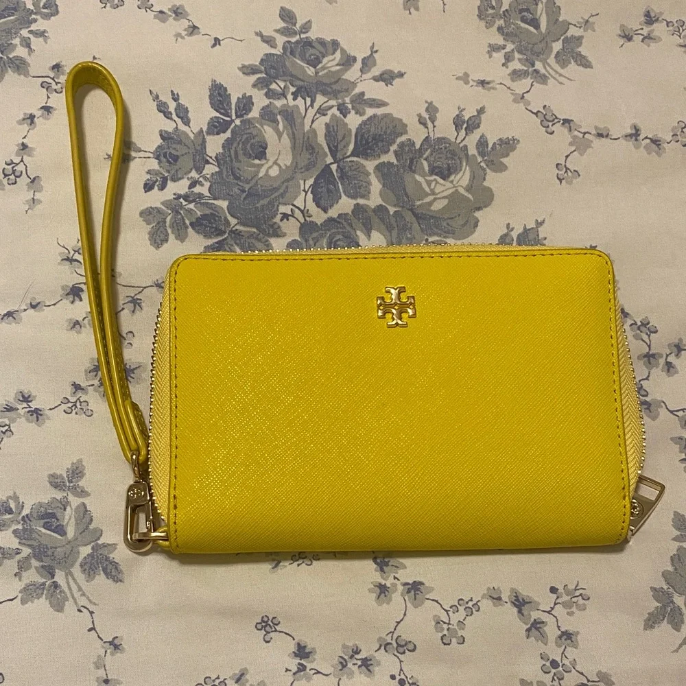 Tory Burch Bright Yellow Saffiano Wristlet